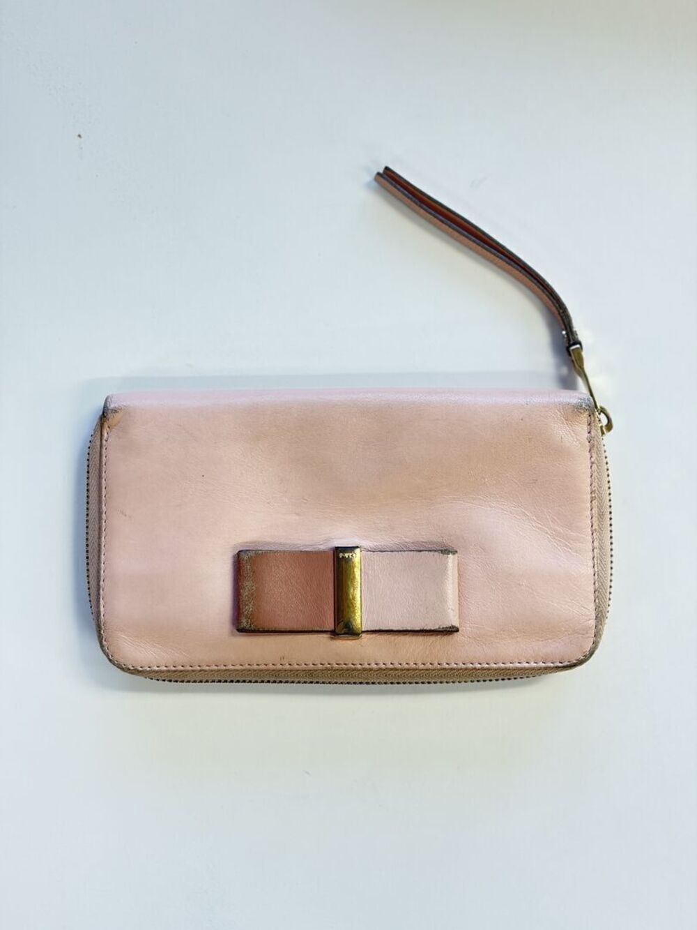 Chloé Lily Pink Leather Bow Zip Wallet Wristlet